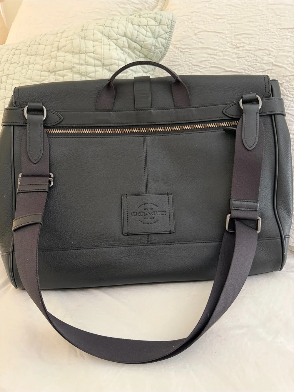 Black Leather Coach Briefcase Bag with Adjustable Strap